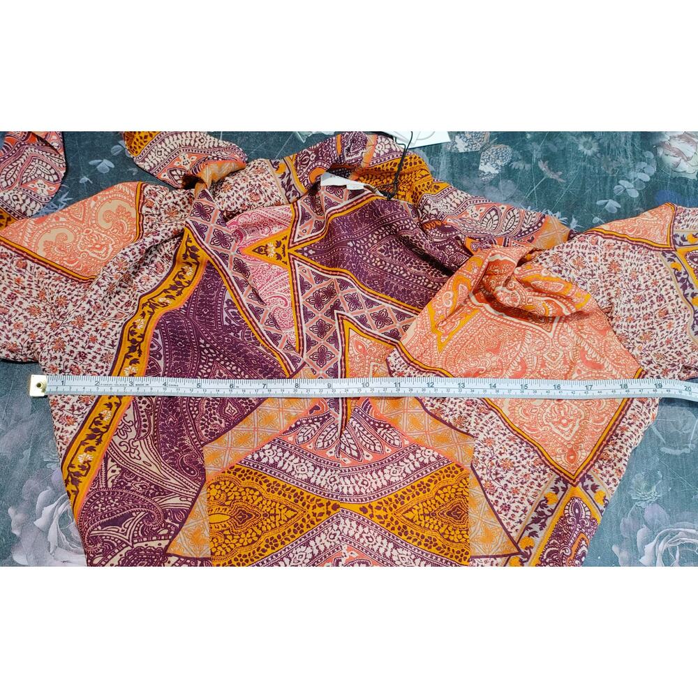 Divine Heritage Revolve Paisley Patchwork Silk Long Sleeve Orange Mini Dress XS - Picture 7 of 7